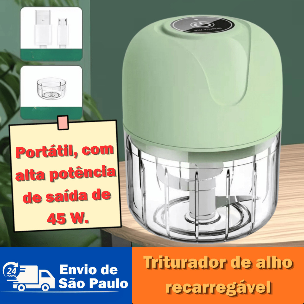 Triturador De Alho Elétrico 45W USB Recarregável Fácil Limpeza Aço Inox