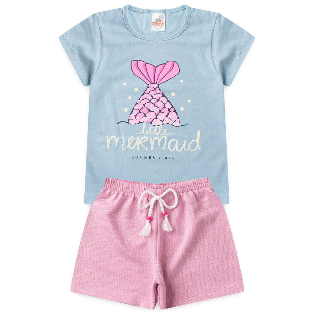 Conjunto Feminino Infantil Verão Mermad Brilha escuro 2 ao 14 anos.
