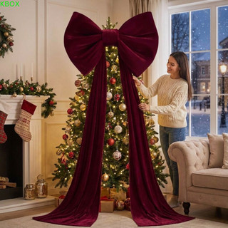 KBOX Grande Laço De Natal De Veludo , Arco De Topper De Árvore Resistente A Rugas De Cor Sólida , Serpentinas Longas
