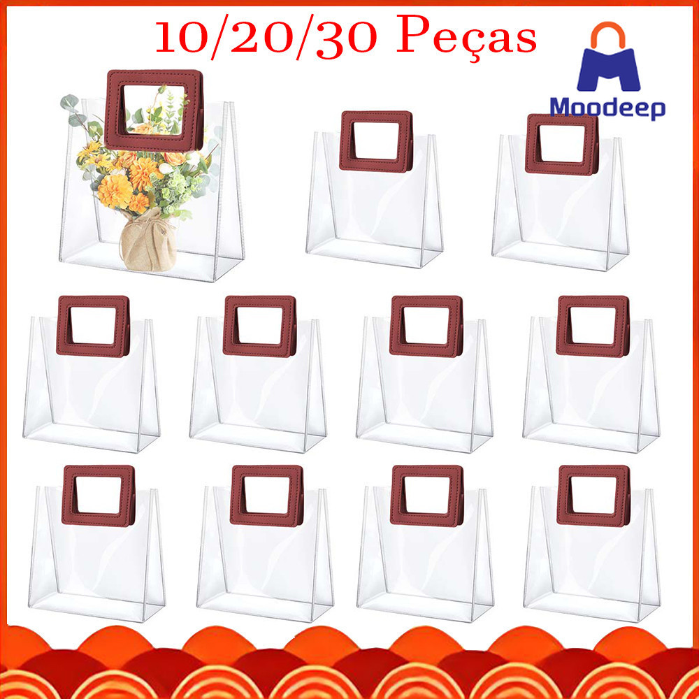 15x16x7 cm, 10/20/30 Pçs Saco de presente transparente com alça, saco de presente de PVC transparente com alça quadrada