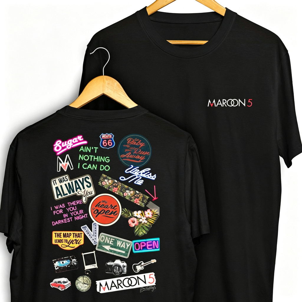 [Camiseta Premium em Algodão Puro]TT Camiseta Frente e Verso Maroom 5 Sugar Musicas Camisa de Pop Rock 100% Algodão