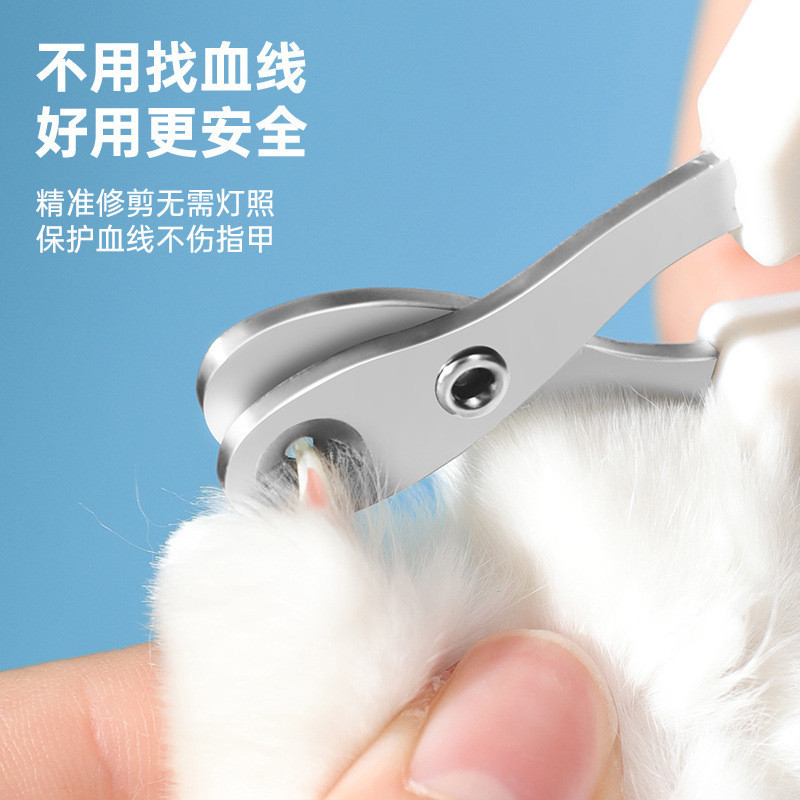 Aço inoxidável gato cortador de unhas buraco redondo pequena tesoura cega Pet tesoura de unhas corte de unhas iniciantes