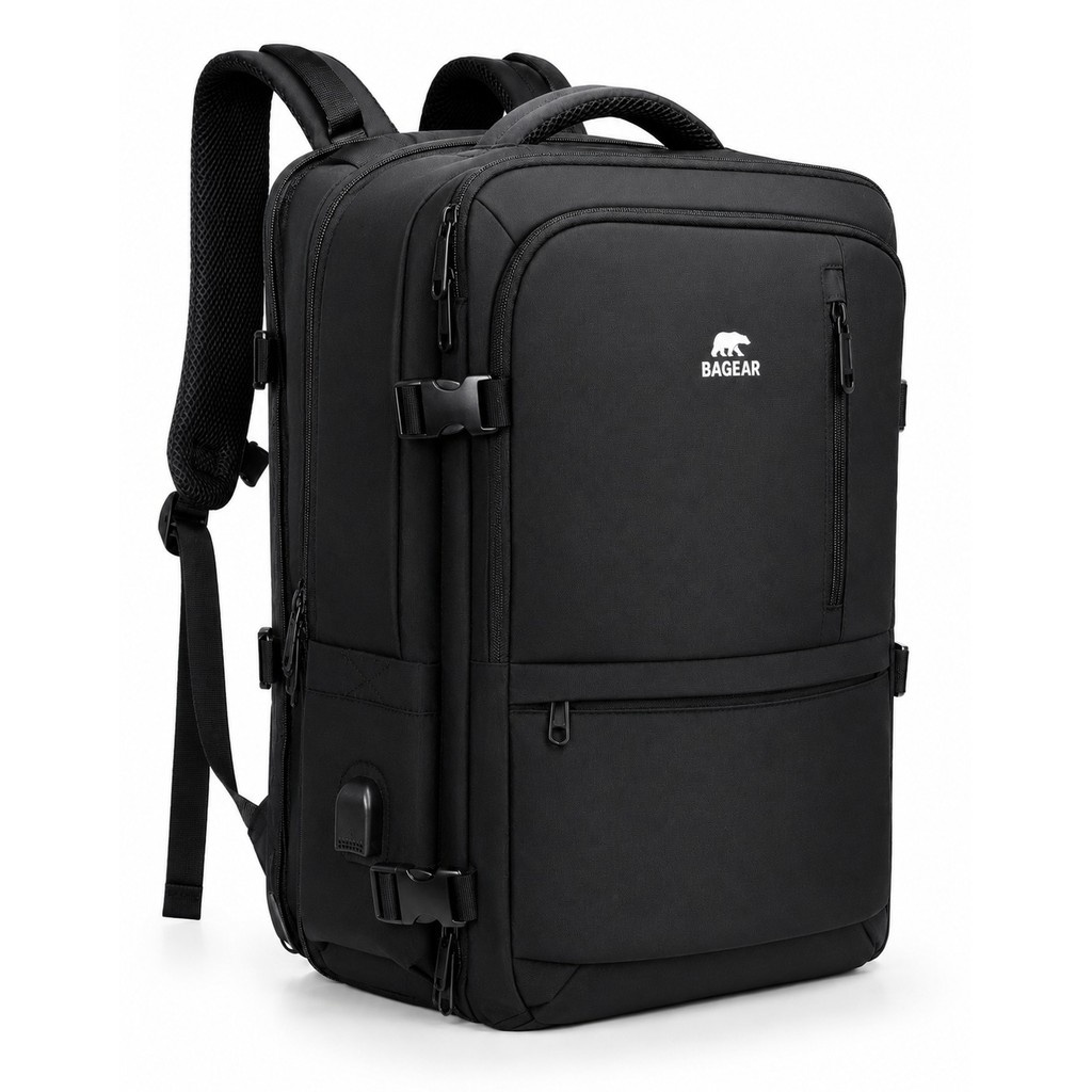 Mochila Notebook 17' Masculina Bagear Cor Preta Reforçada Expansível Impermeável Guarda Tênis Premium Porta USB