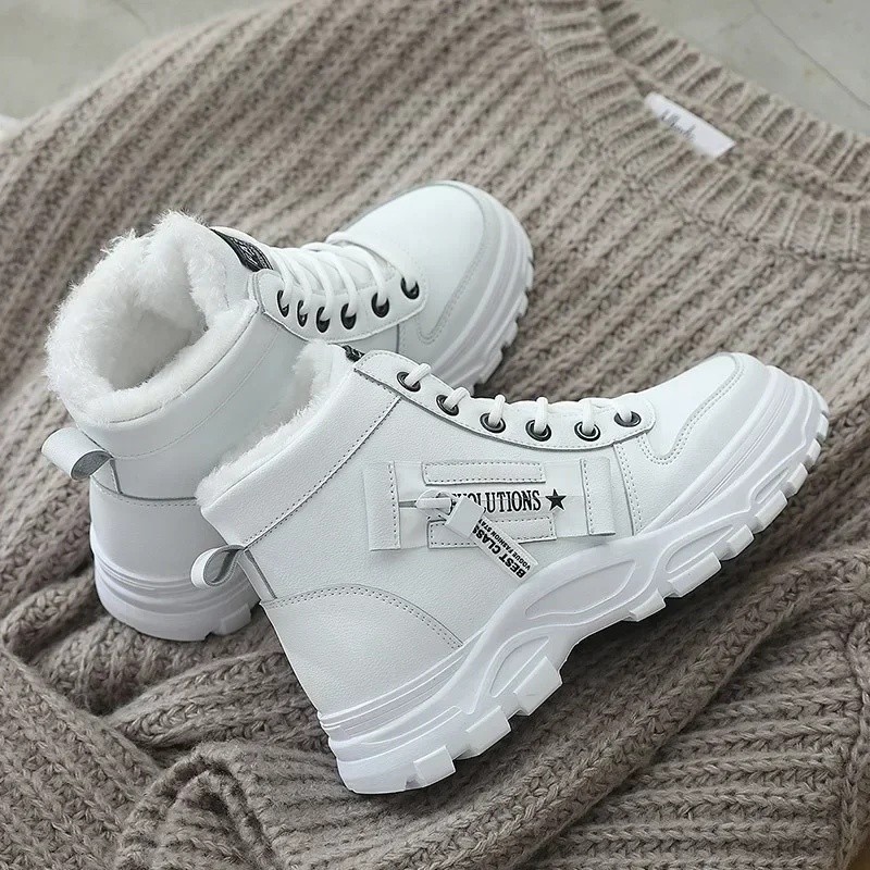 Botas de neve de inverno para mulher, calçado casual de cano alto, ténis quentes para mulher, botas de cano curto com pl