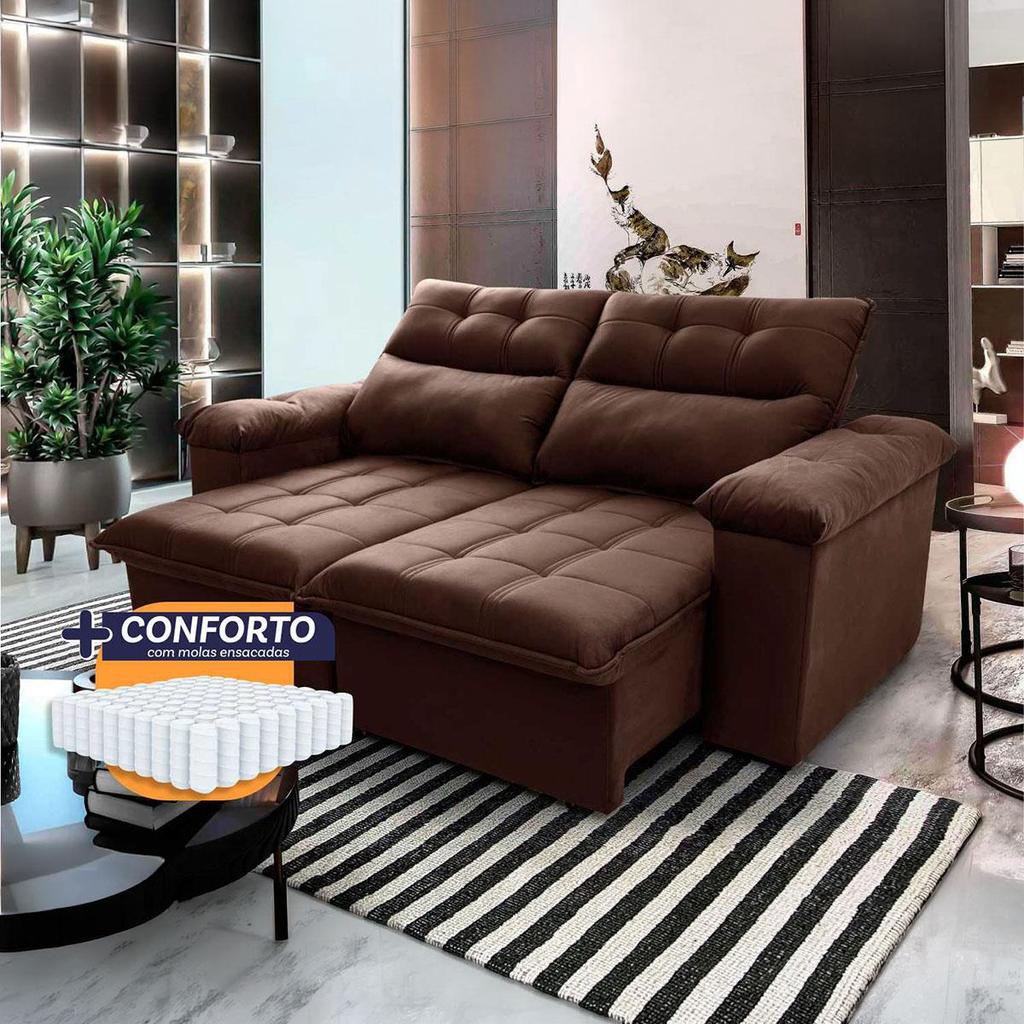 Sofá Retrátil Reclinável Verona 1,50m Suede Velut Marrom Molas Ensacadas - King House