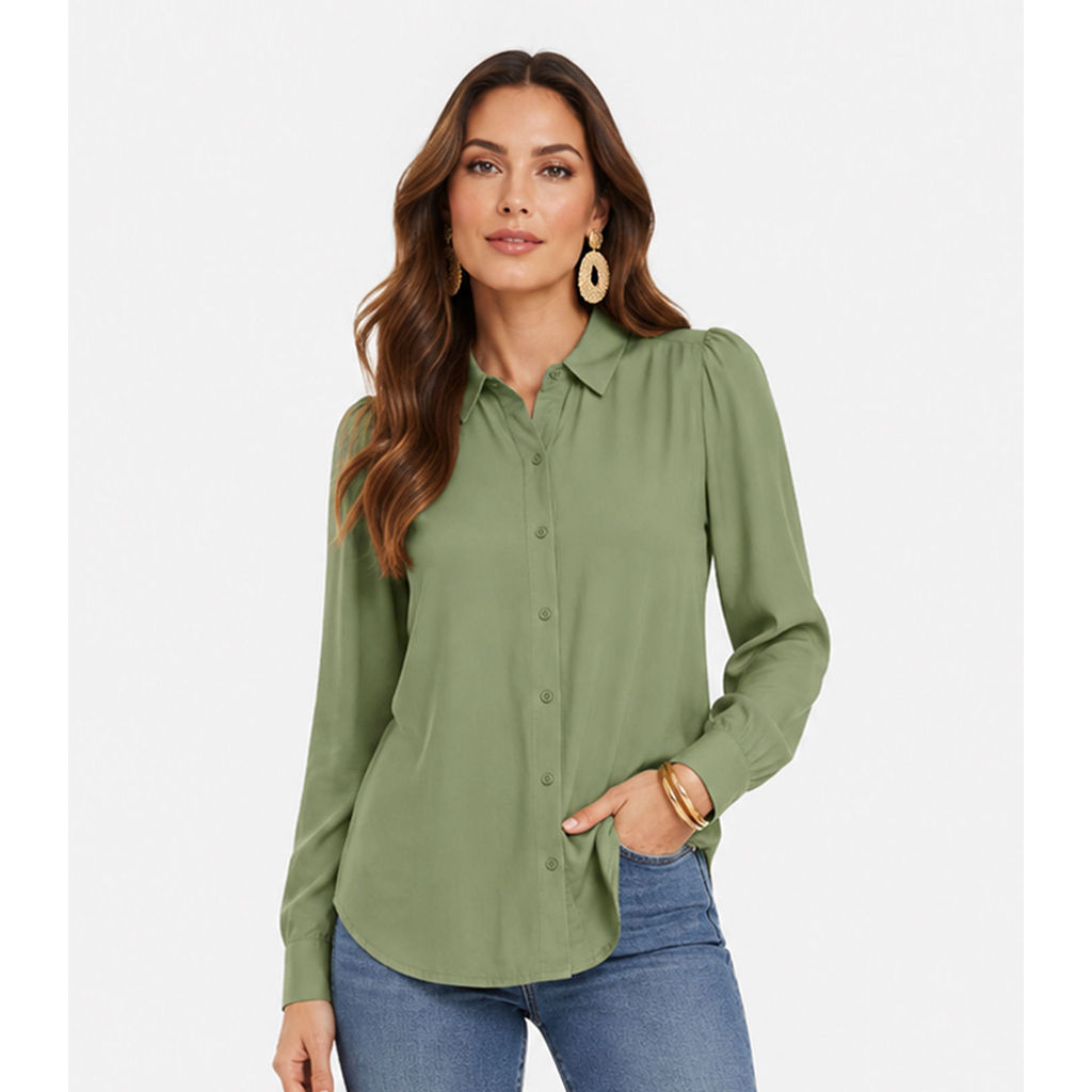 Camisa Feminina Manga Longa Em Viscose Aishty Verde