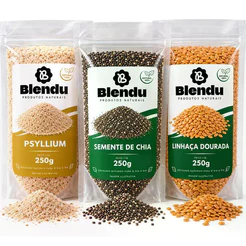 Kit Psyllium Chia e Linhaça Dourada 750g 3x250g Produtos Naturais Fibras e Sementes Blendu