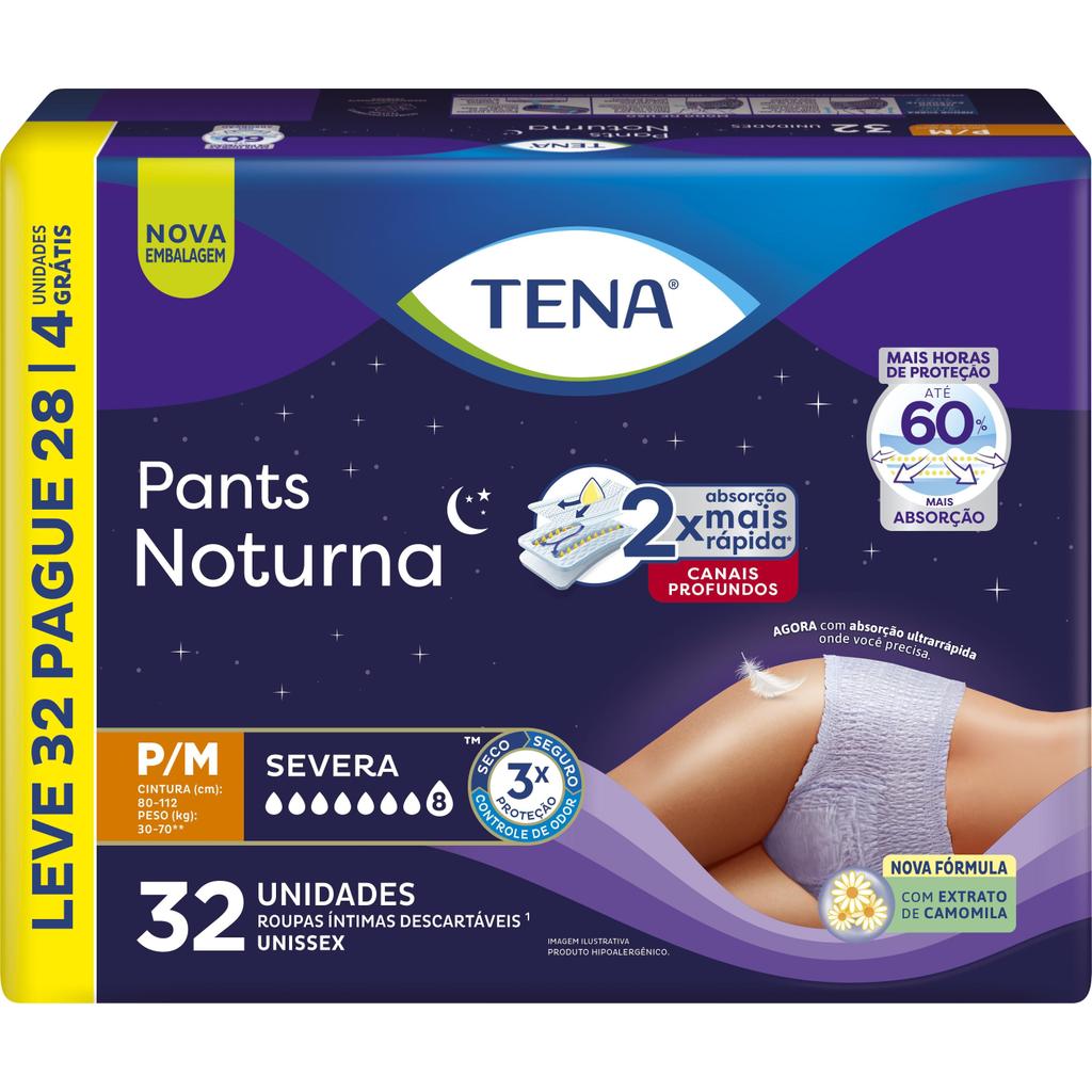 Roupa Íntima Descartável Tena Pants Noturna P/M Leve 32 Pague 28 Unidades