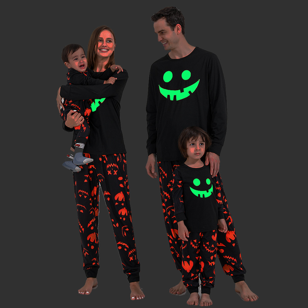 HALLOWEEN Cross-Border Bebê Meninos Meninas Roupas Masculinas Femininas HALLOWEEN Conjunto de Pijamas com Estampa Lumino