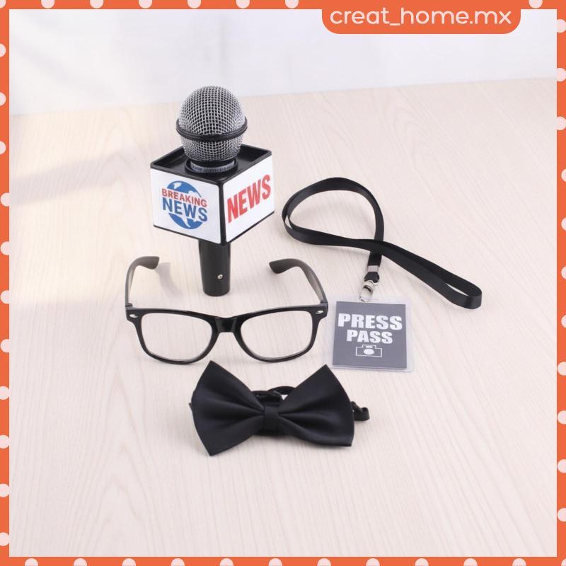 [Creat_home] Pacote De Adereços De Roleplay De Diário Para Roupa De Repórter De Notícias Com Captador De Som Portátil , 