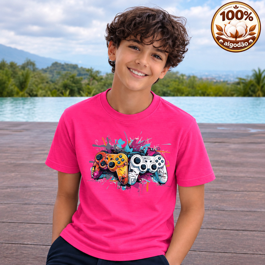 Camiseta Blusa Masculina Femina Gamer Teclas Gamer Infantil Juvenil 100% Algodão - Diversas Cores e Tamanhos