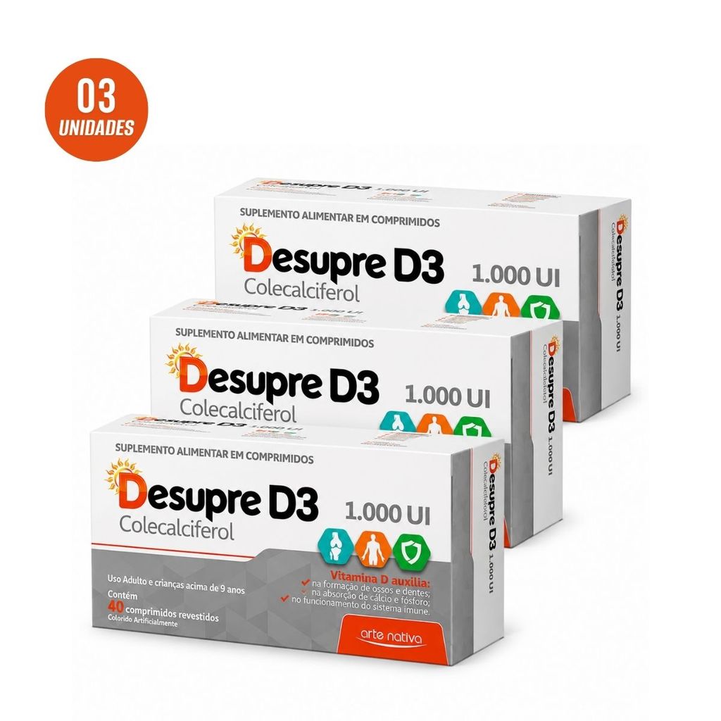 Kit 3 Desupre D3 1.000UI 40 Comprimidos - Arte Nativa