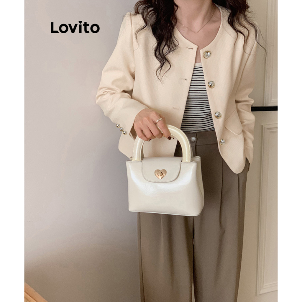 (Elegante) Lovito Blazer De Bolso Com Botão Outono Inverno Blazer Para Mulheres LNA29388 (Multi-color)