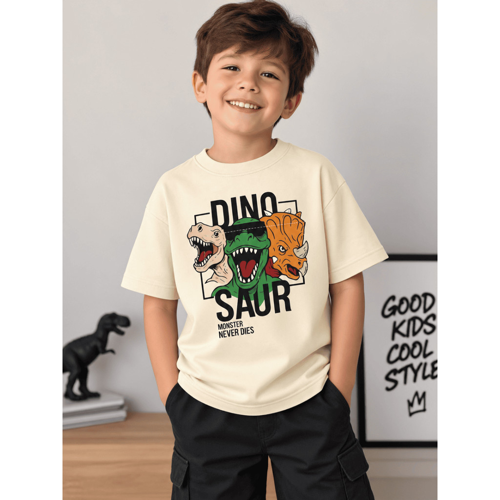 Camiseta Infantil Masculina Dinossauro Estampada Menino Manga Curta Confortável Casual Juvenil