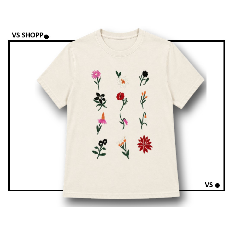 Camiseta Feminina Estampada - Floral Jardim Colorido Estilo Romântico e Delicado - Confortável 100% Algodão Envio Rápido
