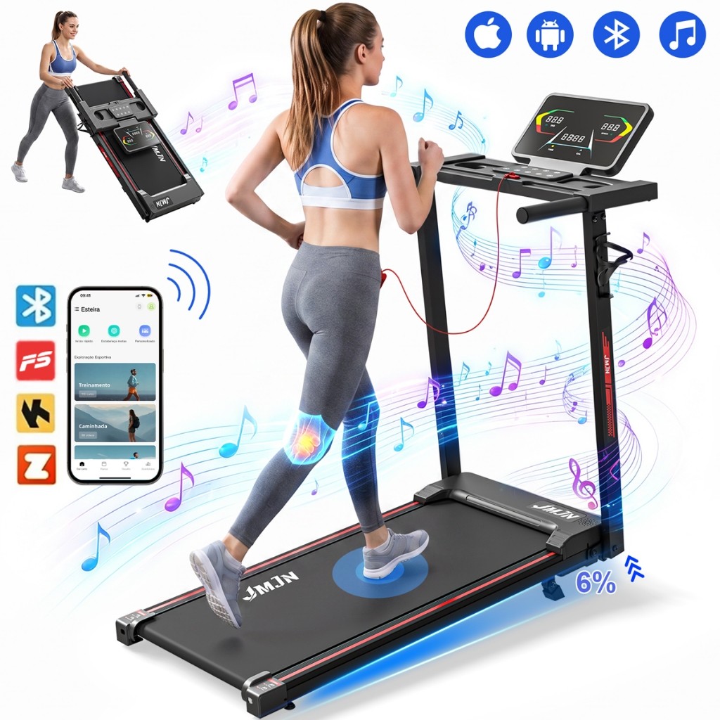 Esteira Ergométrica Elétrica Dobrável Silenciosa Compacta Com Painel LCD 14 km/h Suporta até 200 kg