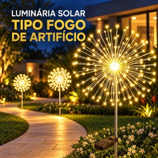 Luminária Solar Jardim 120 LEDs Tipo Fogos de Artifício com Estaca Decorativa