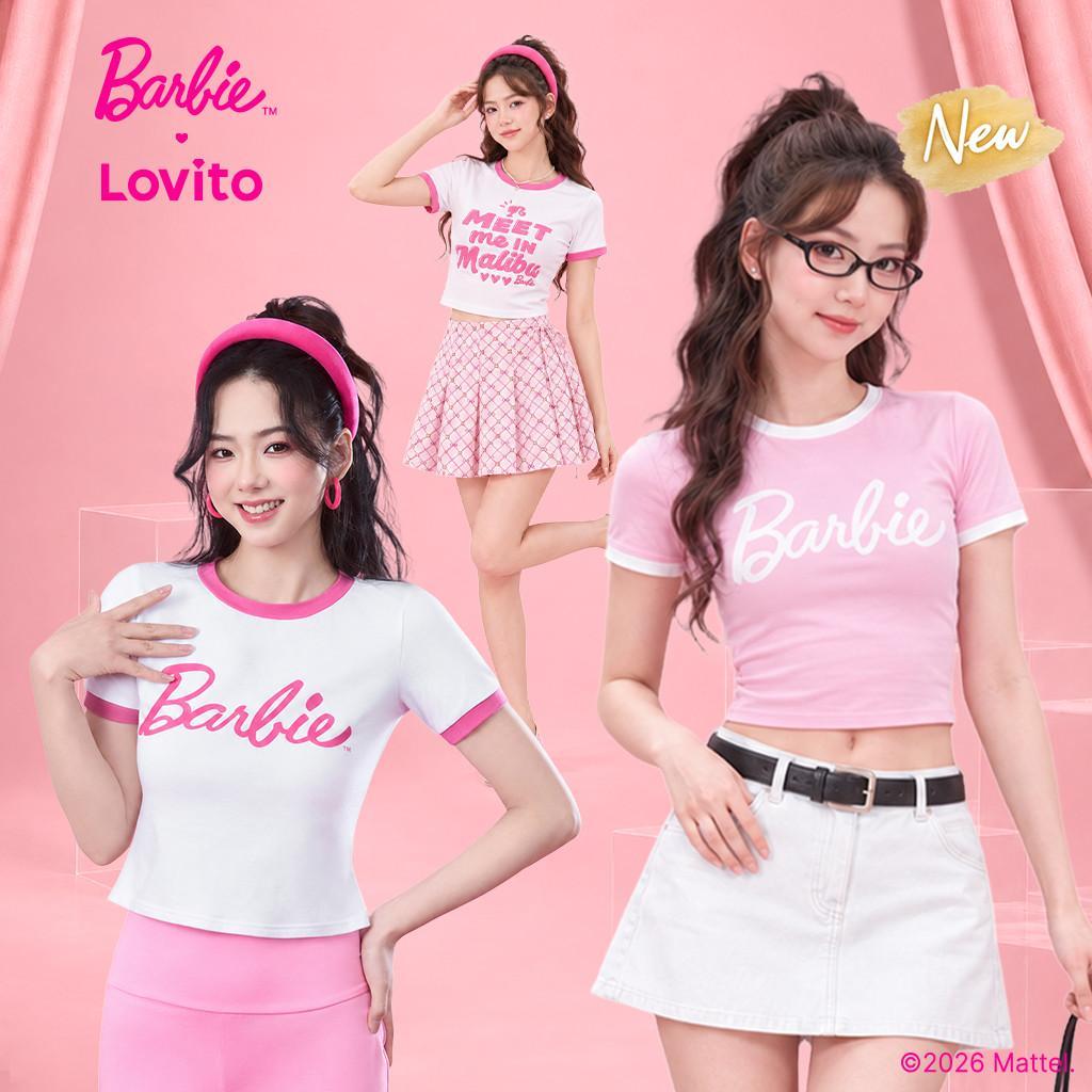 Barbie™ X Lovito Camiseta Casual Justa Formal Casual De Algodão Primavera/verão Branca Feminina LB1AD023