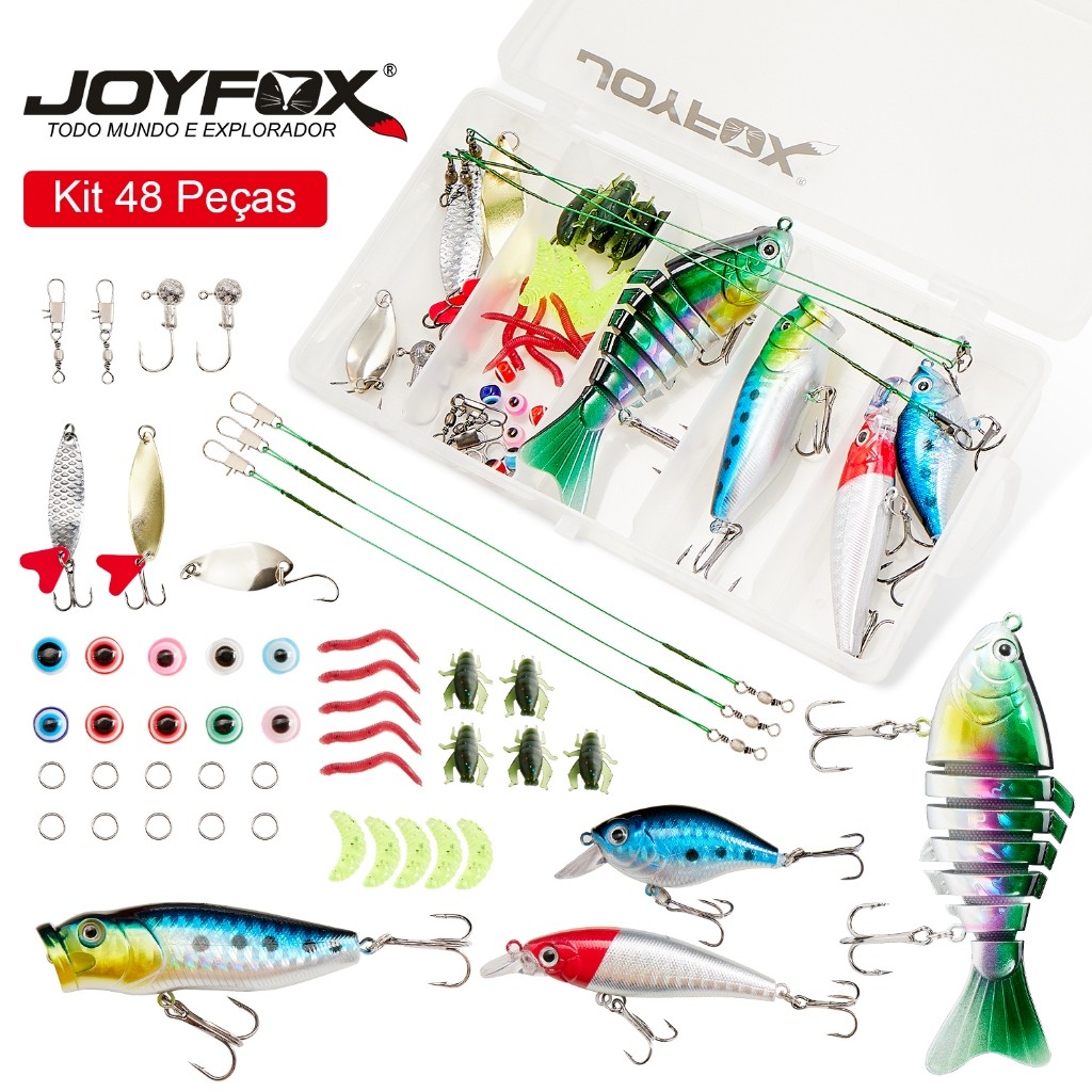 Kit De Iscas Artificiais De Pesca JOYFOX 48 Peças Com Estojo Articulada Sapo Colher