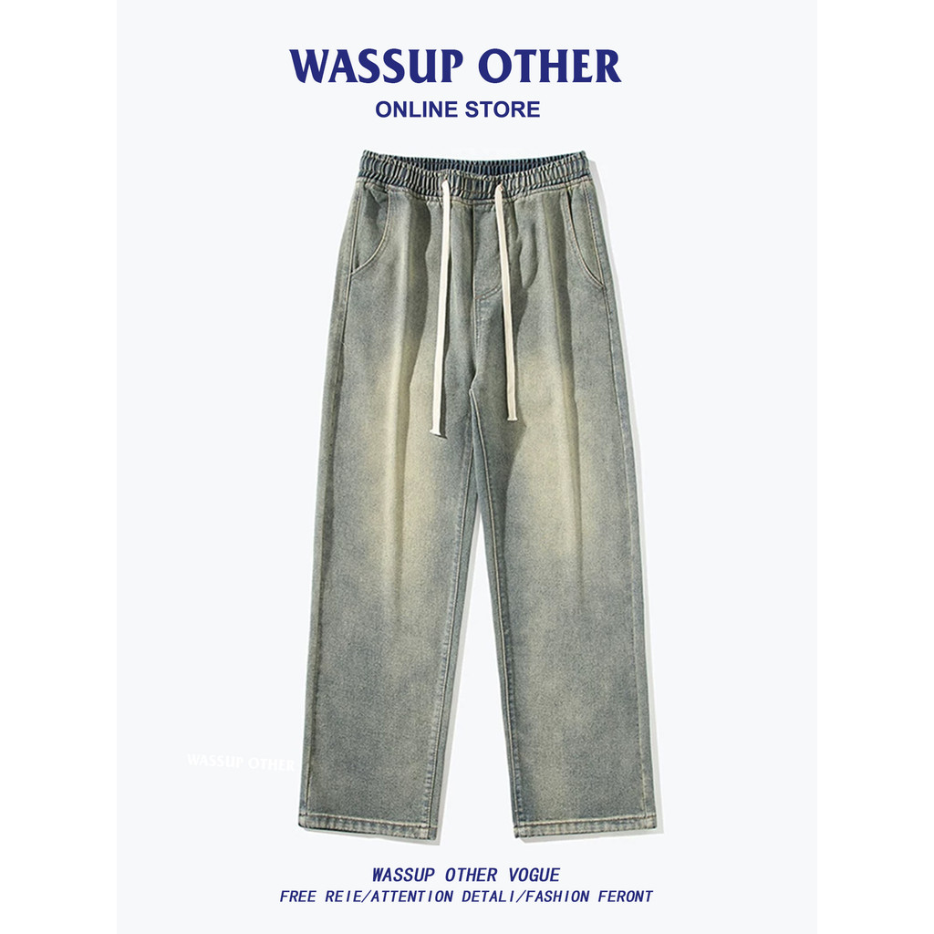 WASSUP ISSUE Jeans Masculino Lama Amarela Calças Retas Homens Primavera Outono Americano High Street Casual Calças de Pe
