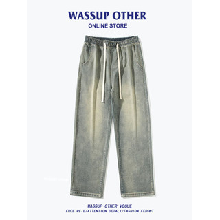 WASSUP ISSUE Jeans Masculino Lama Amarela Calças Retas Homens Primavera Outono Americano High Street Casual Calças de Pe