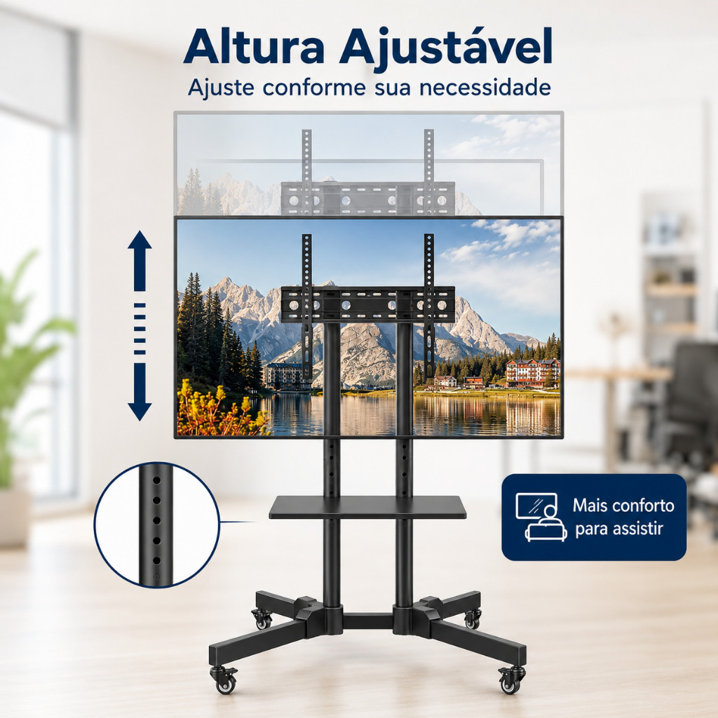 Suporte Móvel Pedestal para TV 32 a 75 Polegadas com Rodízios Bandeja e Altura Ajustável — imagem 2 de 2