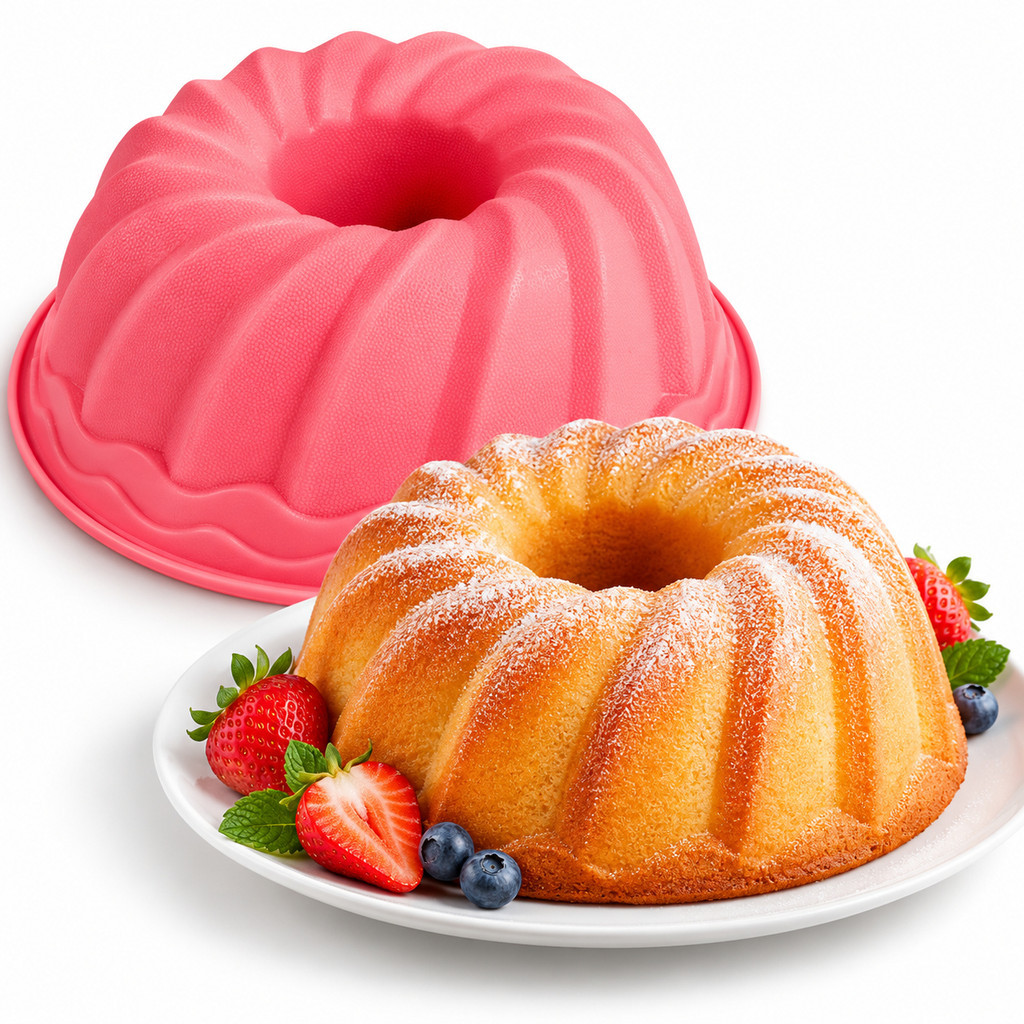 Forma Assadeira Redonda Silicone Grande para Pudim Bolo Sobremesa Gelada com Furo 23cm Anti aderente