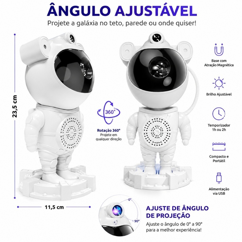 Projetor Astronauta Galáxia Bluetooth Caixa de Som Ruído Branco 15 Efeitos LED Infantil — imagem 2 de 2