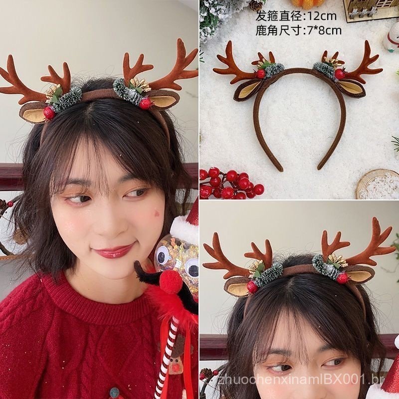 Tiara de Natal infantil com chifres de rena, acessório de cabelo de pelúcia fofo para outono e inverno, presilha de cabe