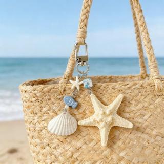 Chaveiro De Concha De Estrela Do Mar , Fofo Estilo Praia Série Oceano Decorações Boêmia Bolsa De Verão Pendurada