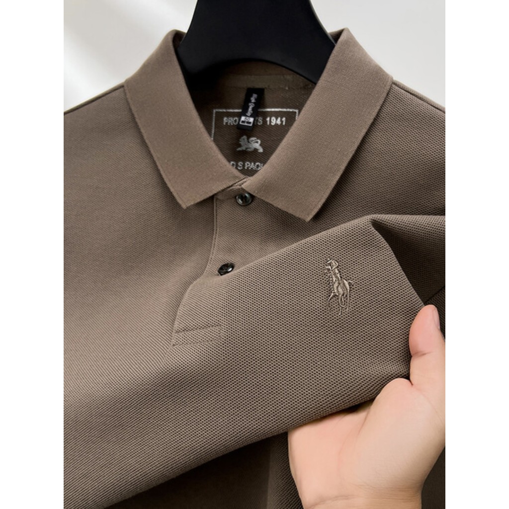 Luxo leve empresarial!Algodão penteado ~ camisa polo de alta qualidade outono camiseta masculina de manga comprida 100% 