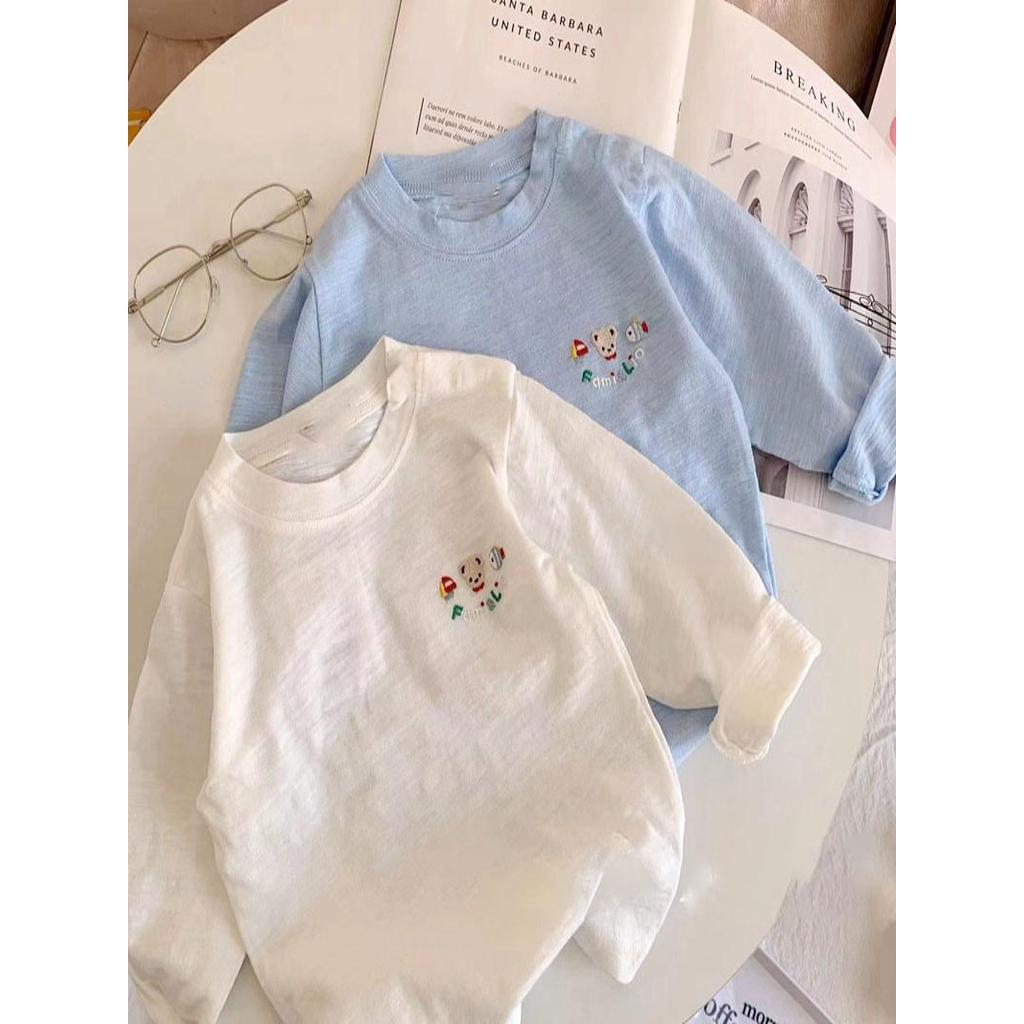 Meninos simples camiseta de manga comprida outono novo estilo estilo japonês crianças bebê cor sólida All-Match camisa d