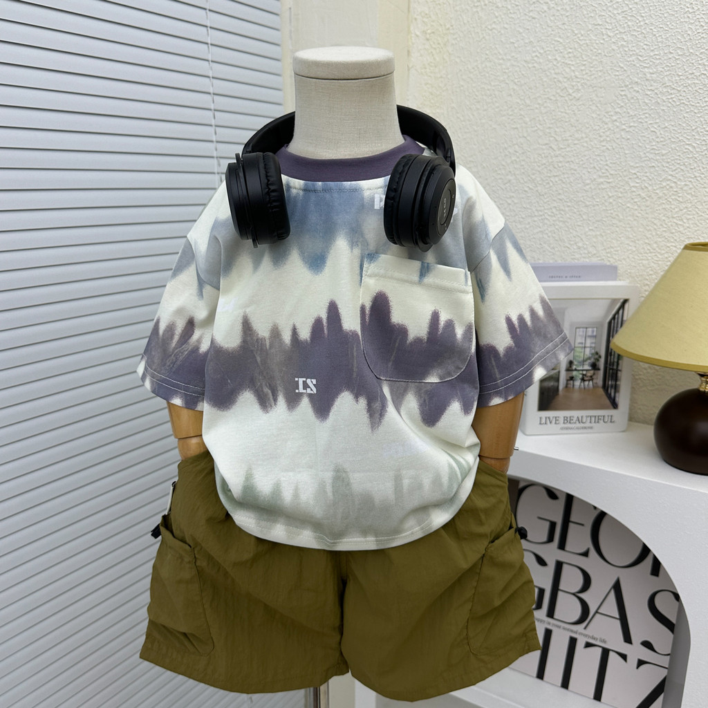 2025 novo estilo verão meninos camiseta de manga curta crianças versão coreana solta meia manga menino em torno do pesco