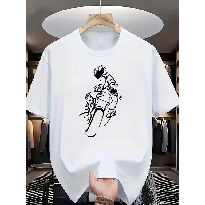 Camiseta Manga Curta Confortável Moderna Estilosa Premium Estampada Desenho Motociclista Moda Casual Tendência Verão