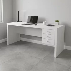 Escrivaninha Mesa Escritório com Reversível ME4113 3 Gavetas 155cm Branca Branco