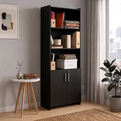 Armário para Escritório Semi-Aberto 2 Portas com Chave 70cm Preto Preto