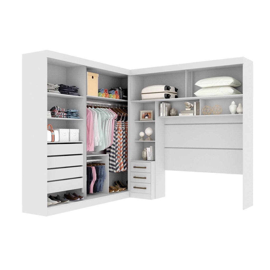 Guarda-Roupa Casal com Cabeceira Queen e Espelho 4 Portas de Correr 3 Gavetas Florença Espresso Móve Branco Branco · foto 2