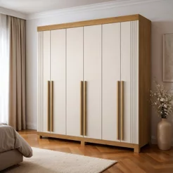 Guarda-Roupa Casal 6 Portas 4 Gavetas MDF com Pés Liss Marrom/Cinamomo/Off White Cinamomo/Off White