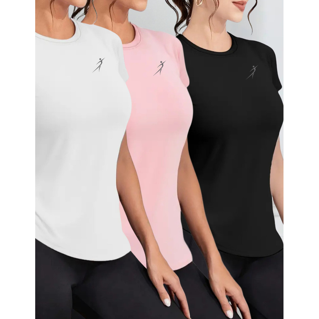 Kit 3 Camisetas Dry Fit Feminina Fitness Academia Baby Look Acinturada Leve Proteção Uv Lamovie