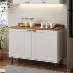 Balcão para Cozinha 2 Portas Provençais sem Tampo Iluminata Branco/Fosco Branco Fosco