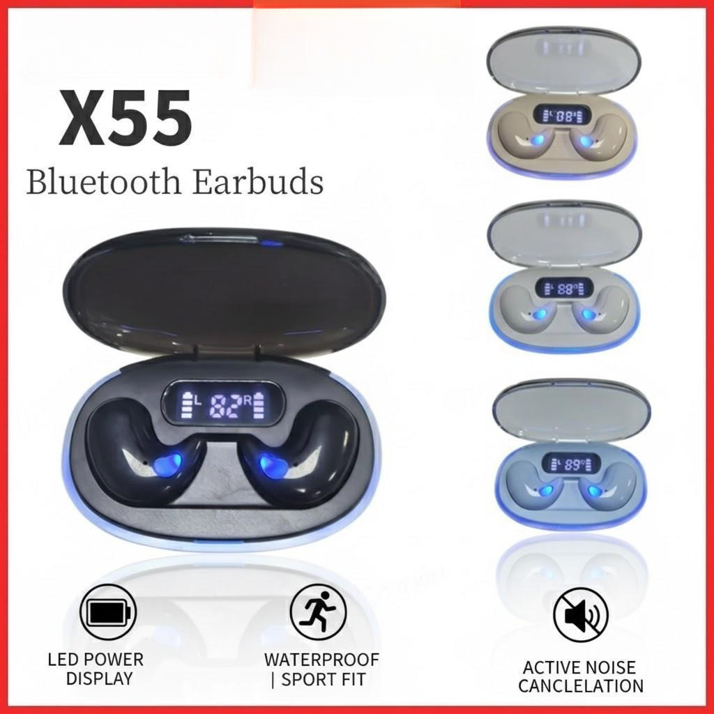 X55 Fones De Ouvido TWS Sono Sem Fio Bluetooth Display Led Alta Fidelidade Estéreo Cancelamento Ruído À Prova
