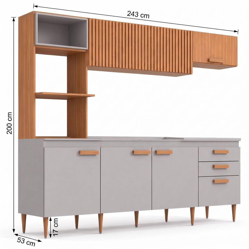 Cozinha Compacta Modulada sem Tampo Antonela Cinza Freijó · foto 2