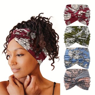 Faixa de cabelo feminina elástica com nó cruzado, para yoga e esportes, com borda extra larga e decoração tridimensional