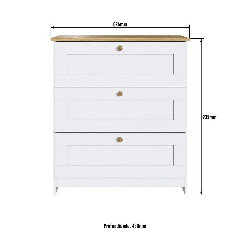 Cômoda para Quarto 3 Gavetas Americano Branco/Gelo/Ipê · foto 2