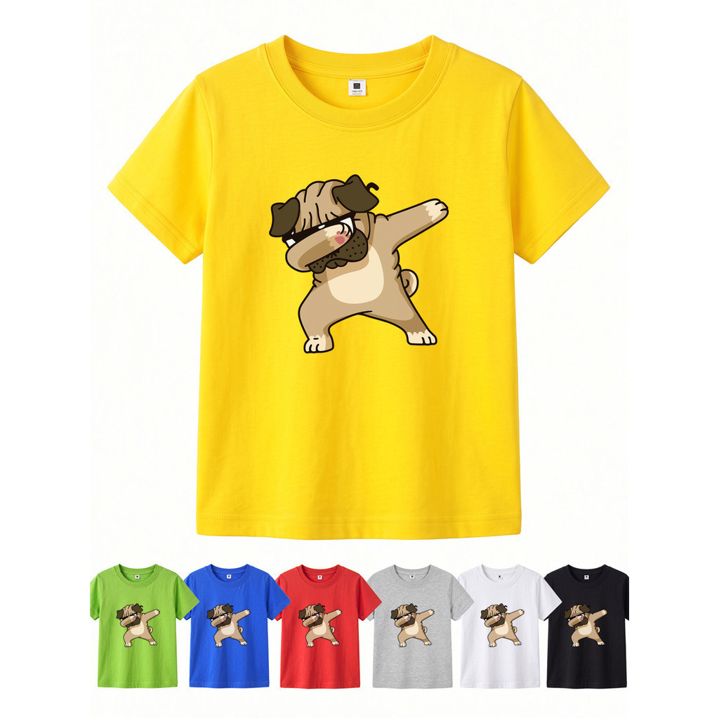 Camiseta Casual De Manga Curta 100 % Algodão Para Meninos , Top Com Estampa De Cachorro Dab Crianças De 3 A 14 Anos