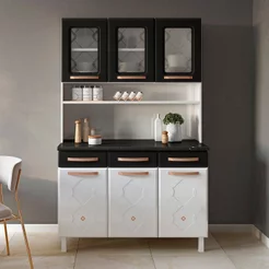 Armário de Cozinha em Aço Triplo 6 Portas 3 Gavetas Mirage New Preto/Branco Branco/Preto