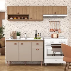 Cozinha Modulada 3 Peças com 2 Aéreos e Balcão para Pia Marti Yescasa Cinza/Mel Não