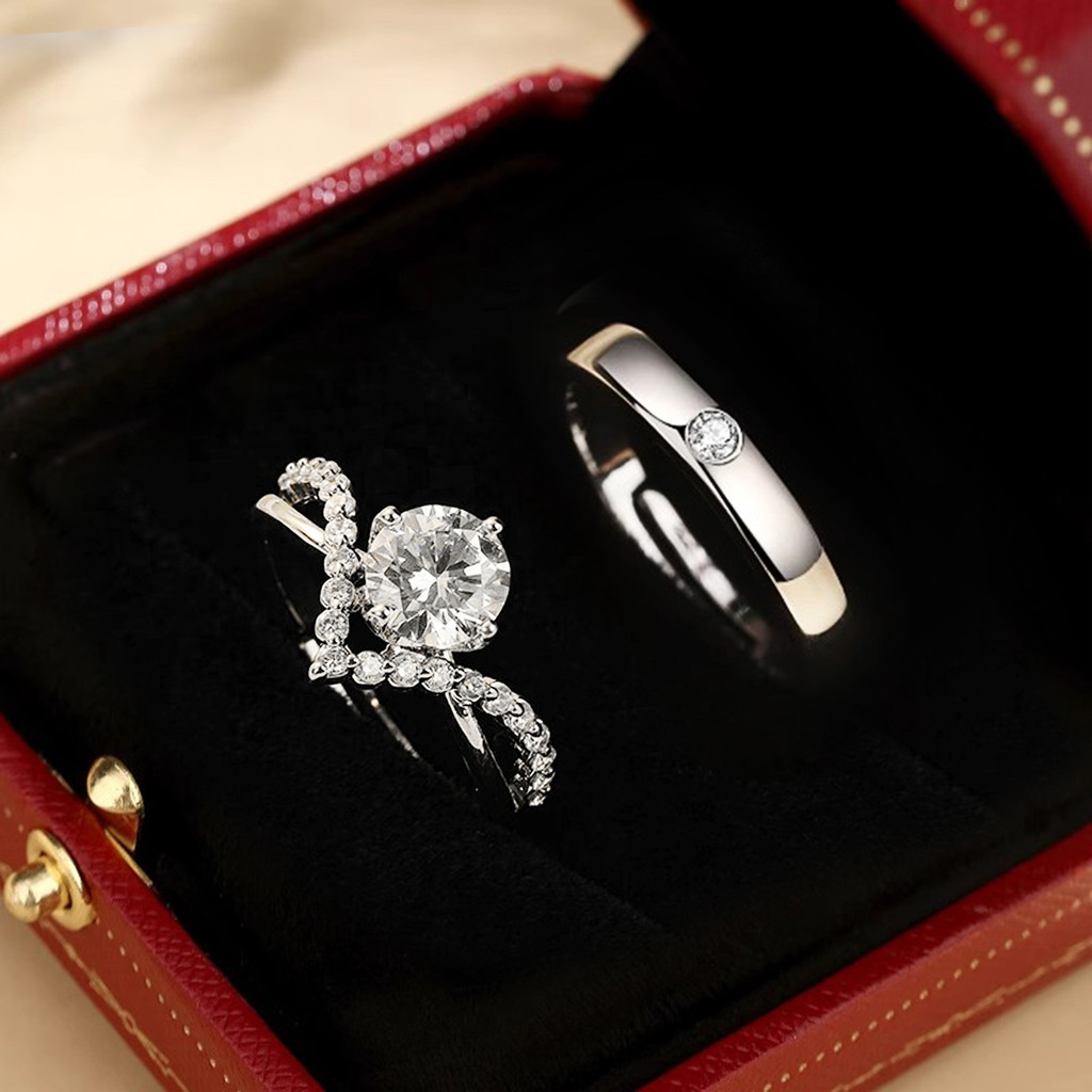 Casamento ao vivo anel de casamento um par simulação diamante anel de casamento noivado diamante feminino anel falso pro