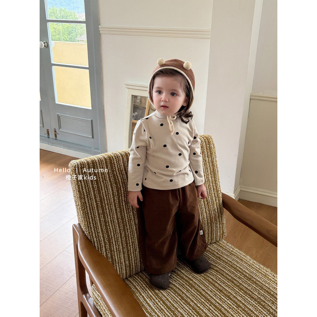 Menino bebê outono terno crianças de manga comprida camiseta coreano bolinhas meia gola alta camisa de fundo bebê veludo