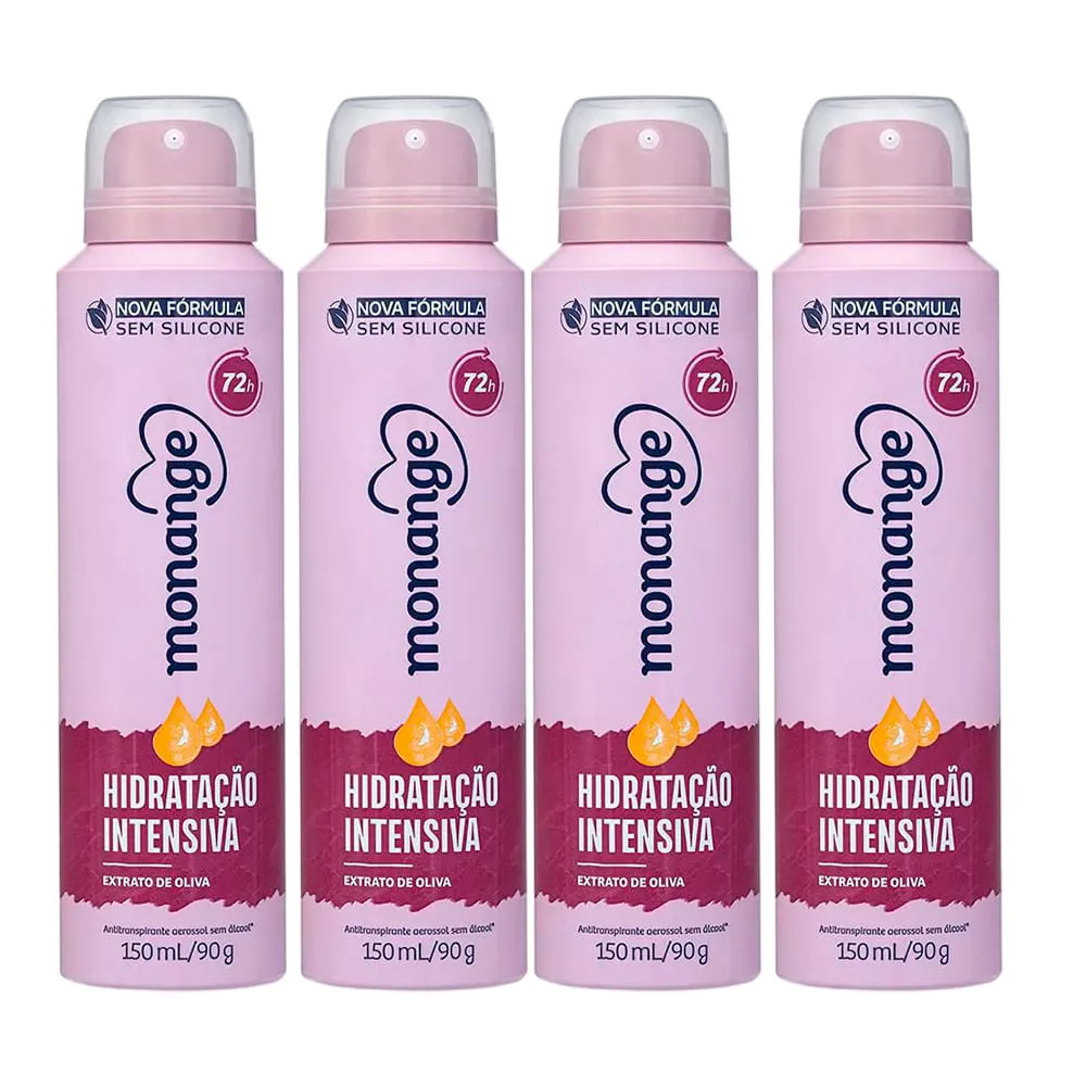 Kit Desodorante Aerossol Monange Feminino Hidratação Intensiva 150ml - 4 Unidades